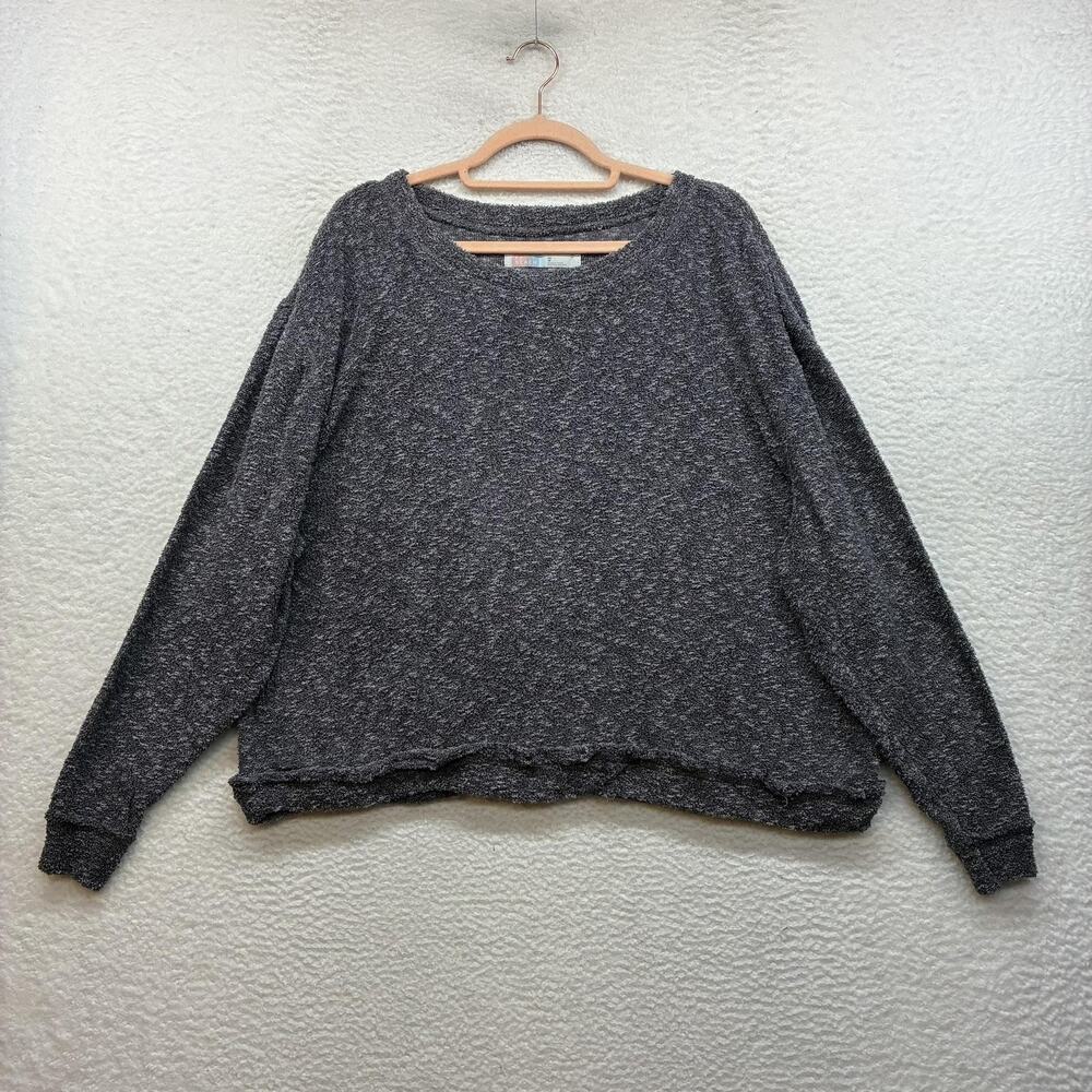 FP Beach Sweater Womens XS Gray Textured Knit Boat Neck Pullover Relaxed Cozy